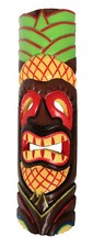 TIKI Mask Wooden Wall Plaque 50cm Hand Carved Painted MAORI STYLE PINEAPPLE new