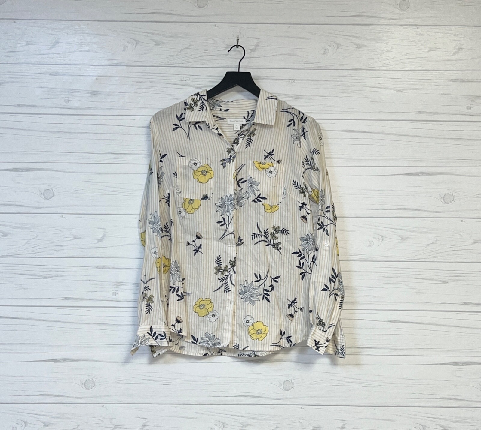 Camisa Charter Club Mujer Talla Pequeña Botón Manga Larga Estampado Floral