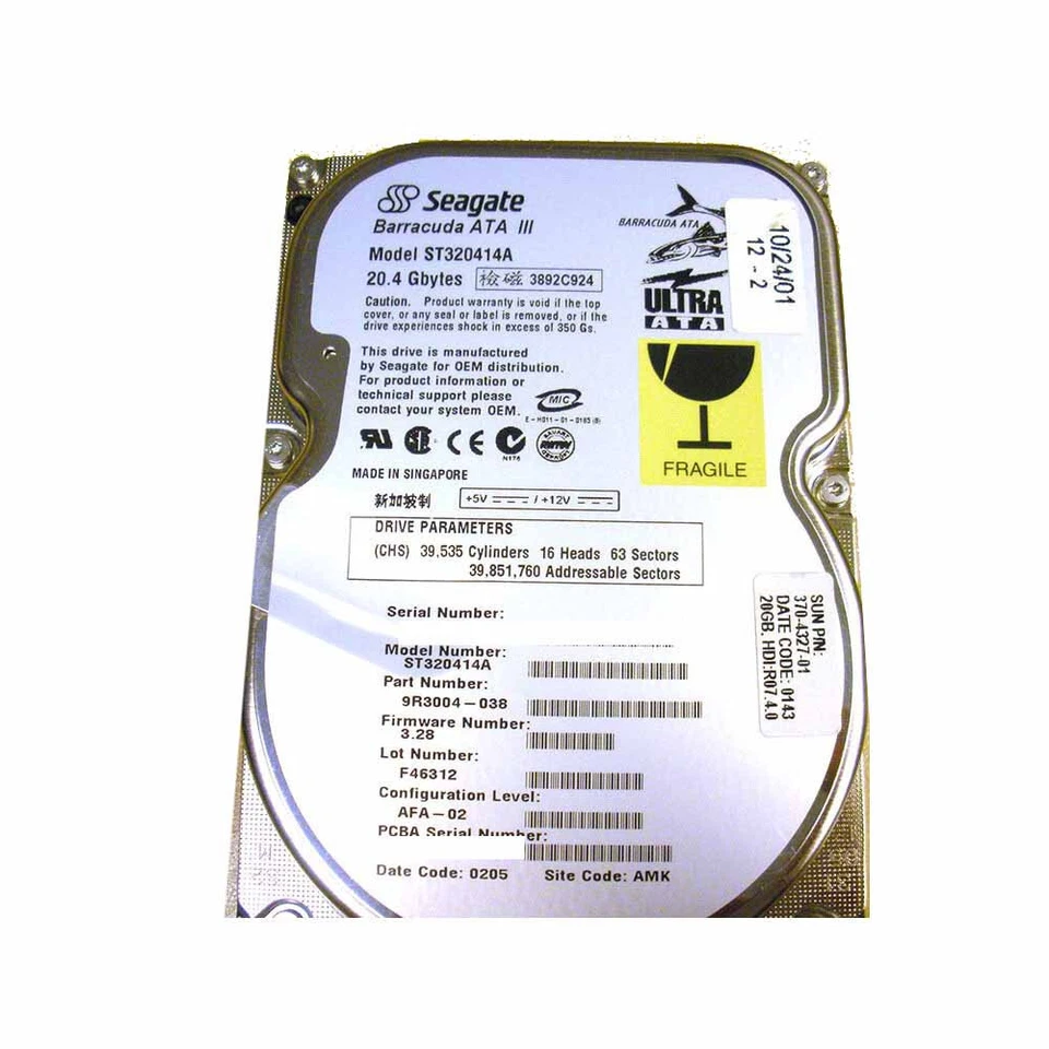 Sun 370-4327 Hard Drive 20GB 7.2K IDE - Image 2 of 3