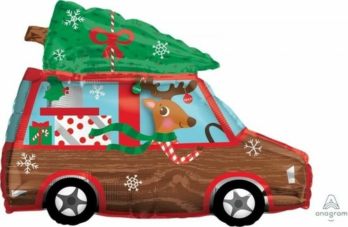 Christmas Party Supplies Santa Holiday Wagon 2-Sided Design Foil Balloon - Picture 2 of 2