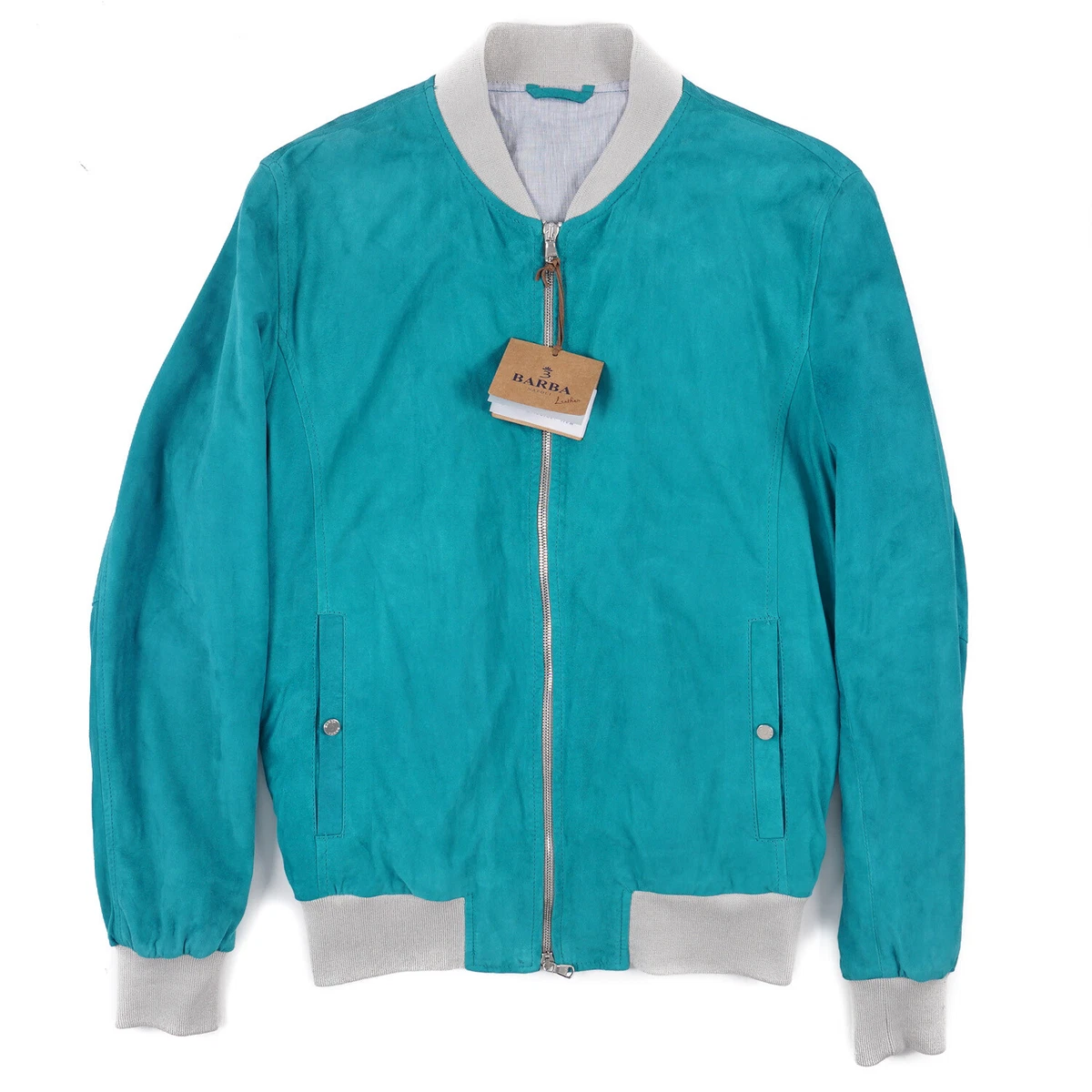 Barba Napoli Turquoise Blue Soft Nappa Suede Leather Jacket M Eu 48 1350