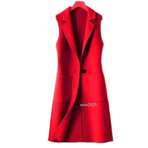 Women's Woolen Sleeveless Vest Long Cardigan Jacket Windbreaker Waistcoat Gilet - Picture 14 of 26