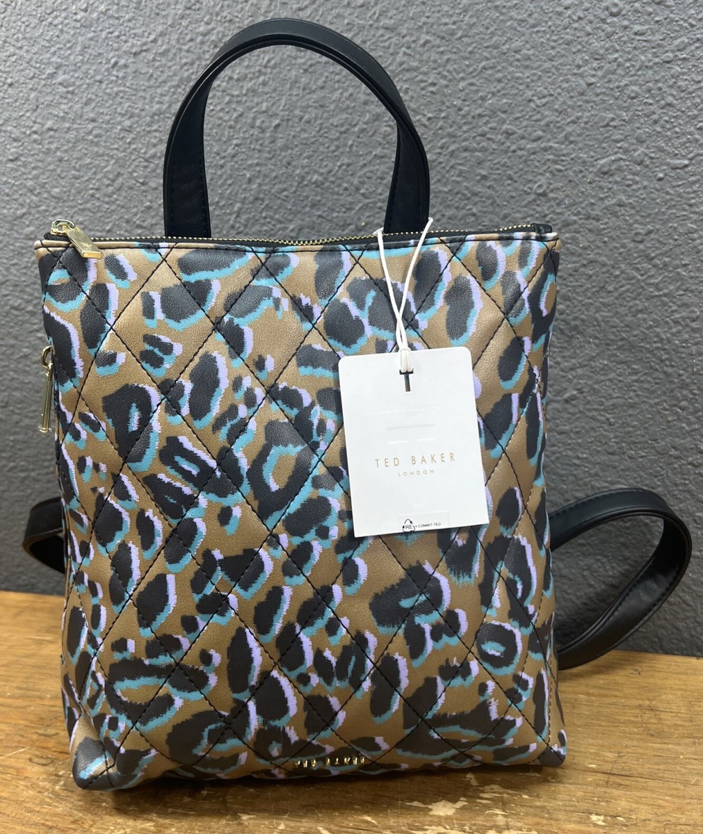 TED BAKER Quiltoe Leopard Quilted Backpack in Olive MSRP$190 