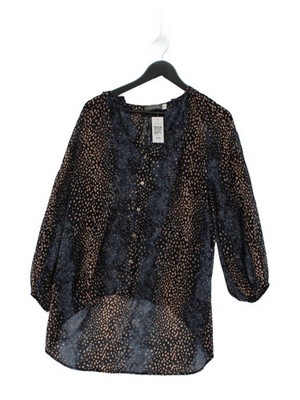 Neuwertige Samt Damen Bluse UK 12 Multi 100% Polyester 3/4 Arm V-Ausschnitt Basic