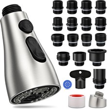 Kitchen Faucet Head Replacement 3 Modes with 17 Adapters, Pull Down Spray Hea...