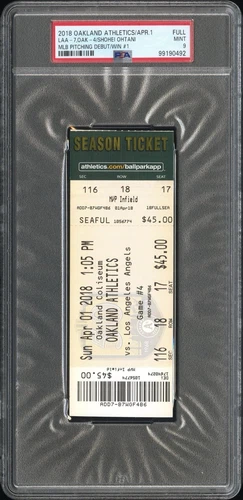 Shohei Ohtani RARE GREEN SEASON MLB PITCHING DEBUT Ticket PSA 9 Angels Dodgers