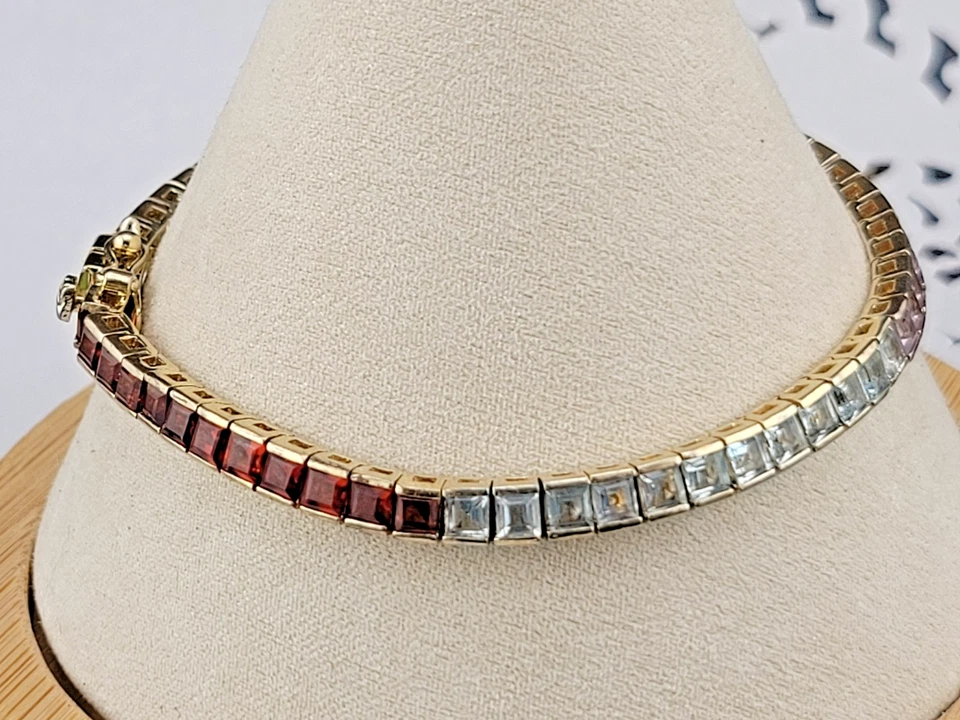 😍Signed SETA Gemstone Rainbow Vermeil Gold on Sterling Tennis 7.25" Bracelet - Image 4 of 4