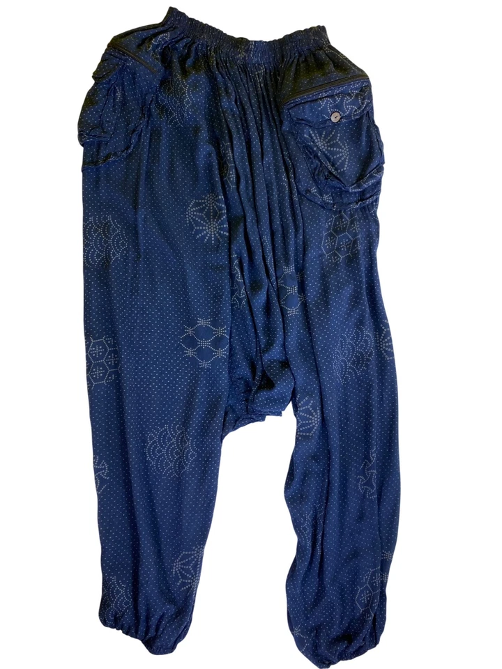 Blue Harem Pants Polka Dot 100% Cotton MC Hammer Eighties Large Casual Bohemian - Image 3 of 4