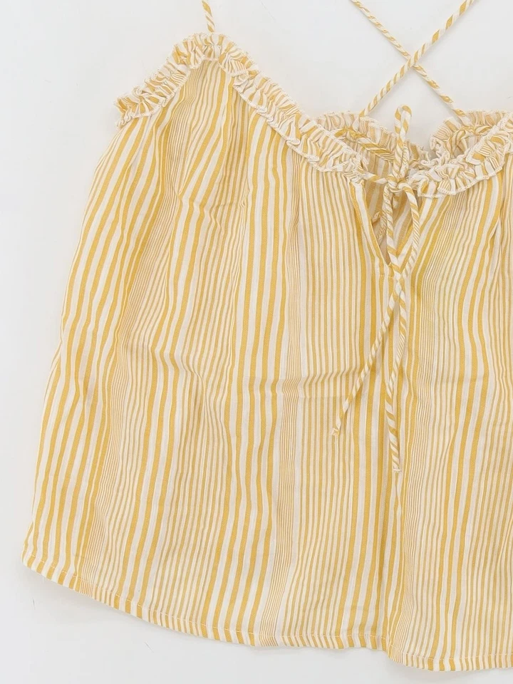 Top básico para mujer La Redoute UK 14 amarillo a rayas 100 % algodón sin mangas cuello en V Foto 4 de 4