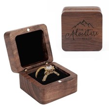 Drnilui Ring Box, Wooden Box for Wedding The Adventure Begins-Square