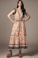 Farm Rio Superbloom Tapestry Ruffle Maxi Dress in Multi sz M