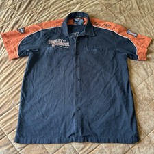 Harley Davidson Shirt Black Orange Embroidered Mechanic Button Up Mens Large