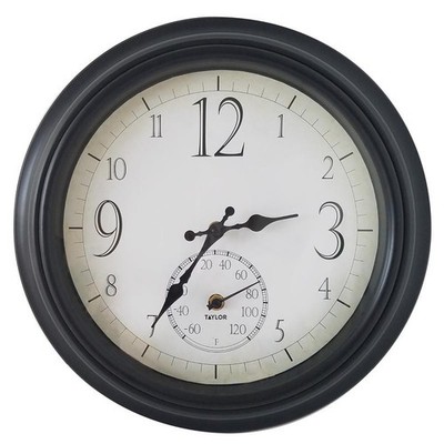 Taylor Decorative Clock/Thermometer Plastic Black 14 in. #6740 NEW