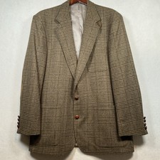 Vintage Lands End Men's Houndstooth Wool Tweed Sport Coat Jacket 43 Long