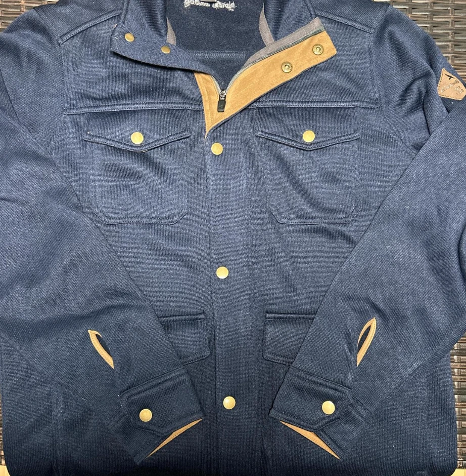 Eddie Bauer Jacket Mens Med Navy Blue Full Zip/button Radiator Sweater Fleece