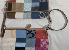 Coach Signature Patchwork Leather Suede Wristlet Wallet Blue Multi Tan Lot 