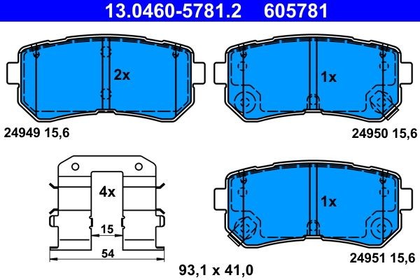 Bremsbelagsatz Scheibenbremse Hinten Ate 130460 57812 FÜR Hyundai KIA Belagsatz-image