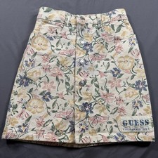 Vintage Guess Denim Jean Skirt Juniors 10 Floral Fabric Denim Rare Made In USA