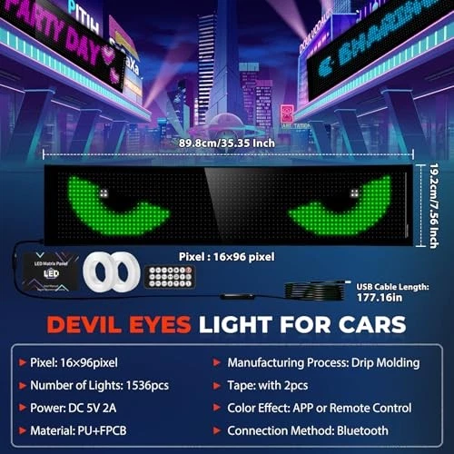 Luz LED olhos do diabo para pára-brisa 35,35x7,56 polegadas, faça você mesmo olhos de LED programáveis - Imagem 4 de 4