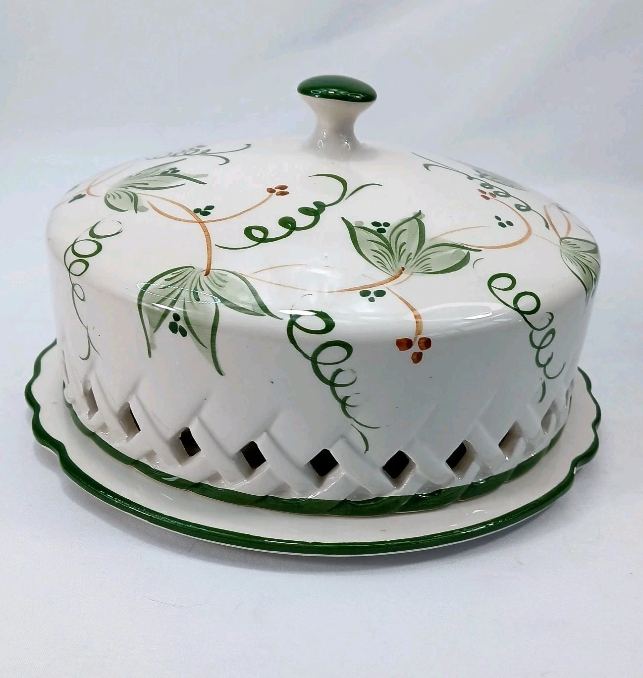 9" RCCL Portugal Hand Painted Ceramic Covered Cheese Butter Dish with Plate