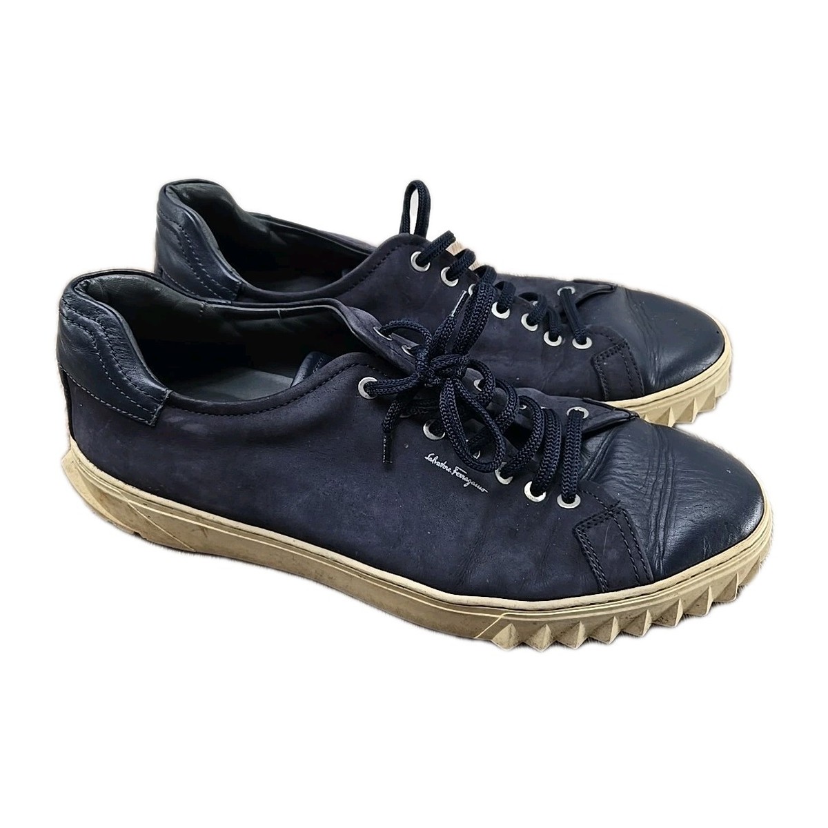Salvatore Ferragamo Men's Blue Marine Leather Low-Top Cube