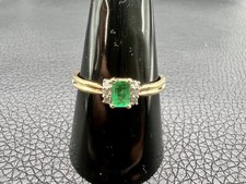 9ct Yellow Gold 0.25ct Emerald & Diamond Ring Size R (215/82)