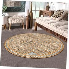 Lightnpro Bohemian Jute Cotton Denim Braided Rug 4 Feet Round - Circle 