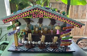 Bespoke Tiki Lounge Beach Bar Tropical Hut Wood Clay & Drinks!  Lights up!