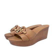 Tory Burch Patti leather wedge platform mule Logo brown sandals Size 7