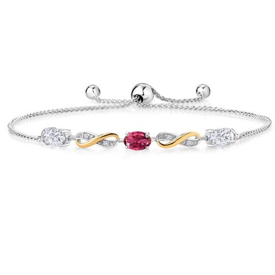 925 Silver and 10K Yellow Gold Pink Tourmaline Bracelet Set with Moissanite