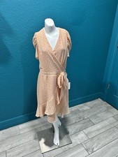 Betsey Johnson Pink/Yellow Cheetah Print Faux Wrap Ruffle Dress 8