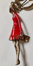 ANN TAYLOR Key chain , Purse Charm " Lady in Red " Gold Tone Key Ring New