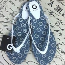 59 GUESS GGBAYLA7 White Blue Logo Designer Comfort Thong Sandals Slides 10