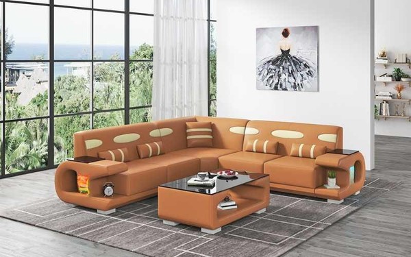Ecksofa Ledersofa L Form Couch Sofa Braun Luxus Moderne Eckgarnitur-image