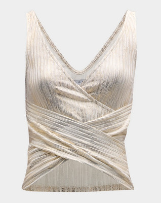 IRO PARIS Iamovi Ribbed Crisscross Tank Top Gold Metallic Finish Size M