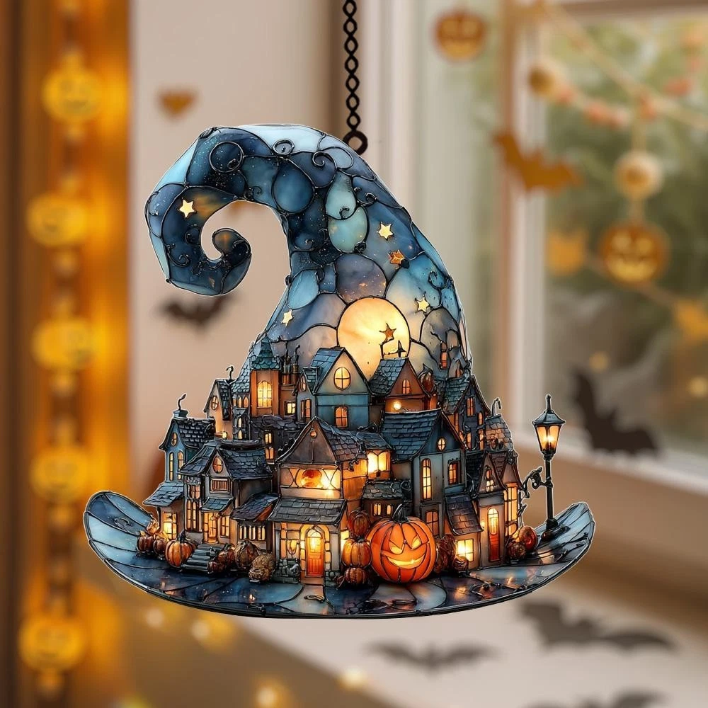 Witch Hat Window Hanging Suncatcher, Halloween Decor