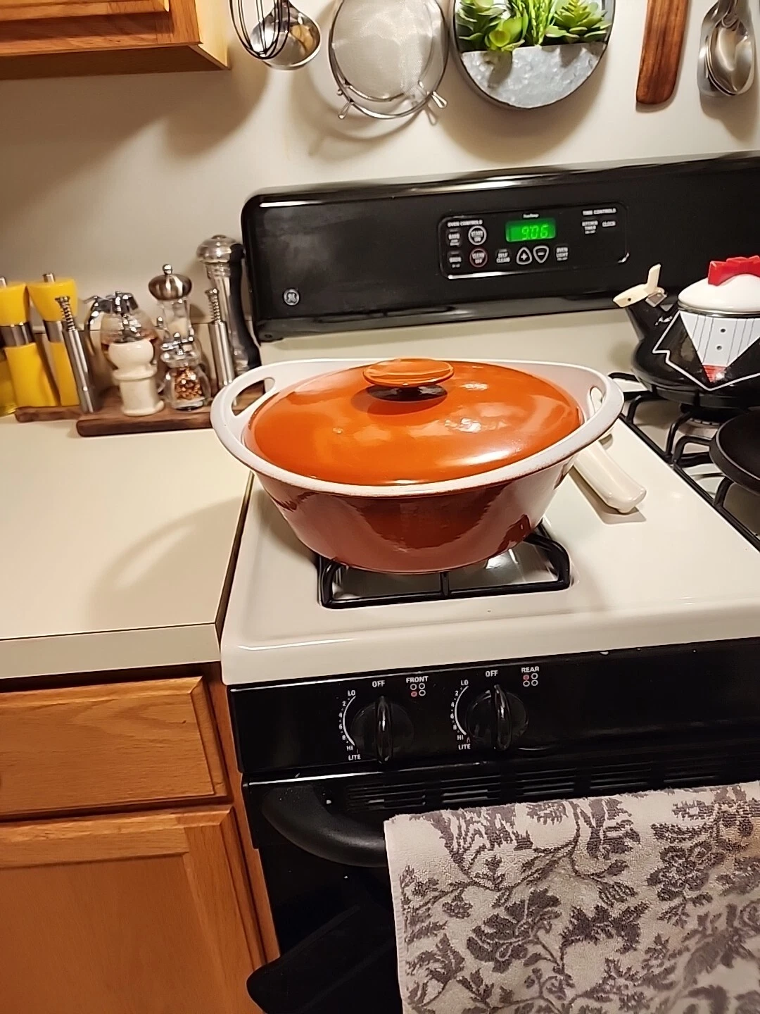 NACCO Denmark Vintage Mid-Century Cast Iron Dutch Oven Orange & White Enamel