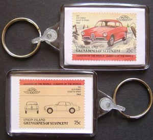 1957 Alfa Romeo Giulietta Sprint Car Stamp Keyring Auto 100 Automobile Ebay