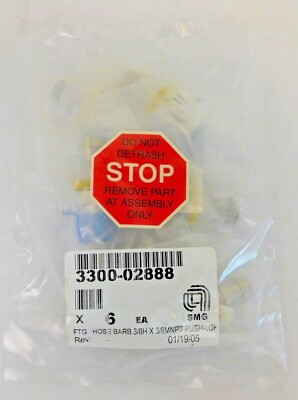 Lot of 6 Applied Materials SMG Push-Lok Barb Hose Fitting 3300-02888