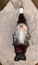 Pottery Barn MERCURY GLASS Gnome Christmas Ornament BUFFALO CHECK New