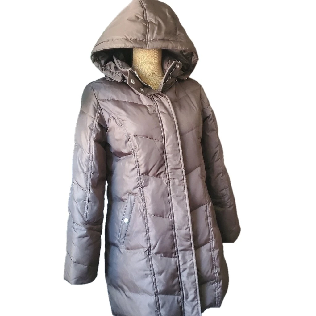 Michael Kors giacca lunga puffer donna taglia PM marrone cioccolato con cappuccio *