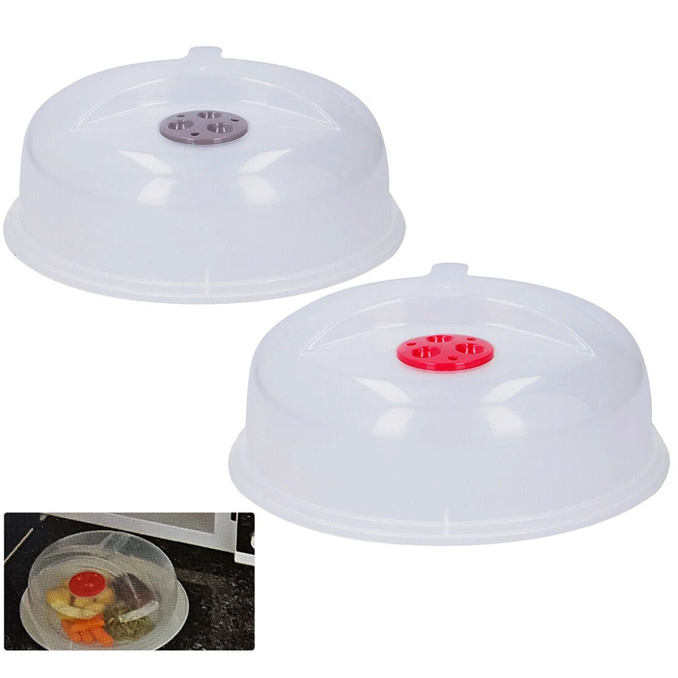 VIVO 2 Pack Microwave Food Plate Dish Cover Kitchen Cooking Vented Handle Clear Lid