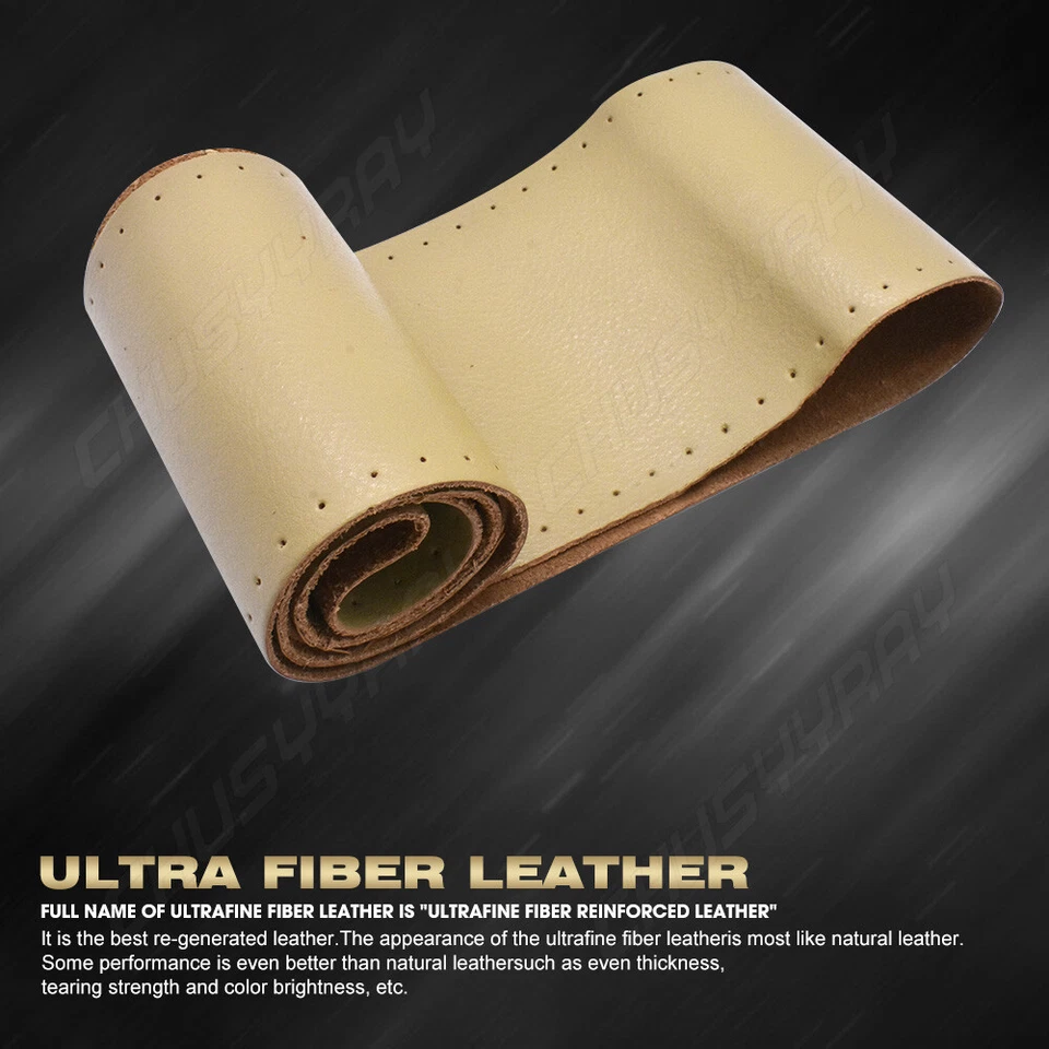 For Mercedes Benz Car DIY Perforated Steering Wheel Cover Leather Beige - Image 4 of 4