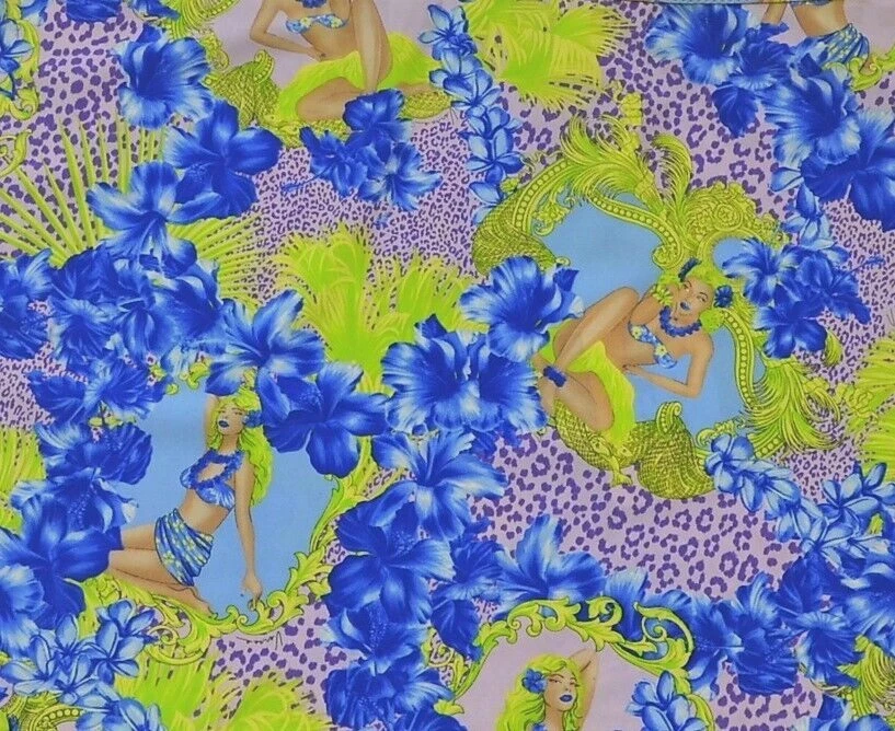 Saia VERSACE Floral Leopardo Estampa Havaiana Cobertura Pareo Envoltório P M Praia Vintage - Imagem 3 de 4