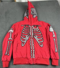 GloGang Jacket Mens Medium Red Skeleton Chief Keef Full Zip Hoodie All Over Aop