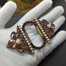 Michal Negrin Belt Buckle Large Victorian Carved Roses  Swarovski Crystals New