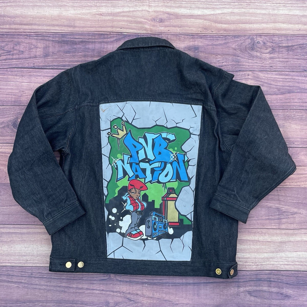 Pnb Nation Graffiti Black Jean Jacket XL Y2K Vtg NYC Hip Hop Pnb Nation Graffiti Black Jean Jacket XL Y2K Vtg NYC Hip Hop