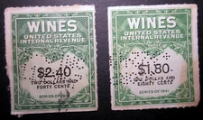 US Wines United States Internal Revenue Tax Stamps Pair $2.40 $1.80 As Show P174