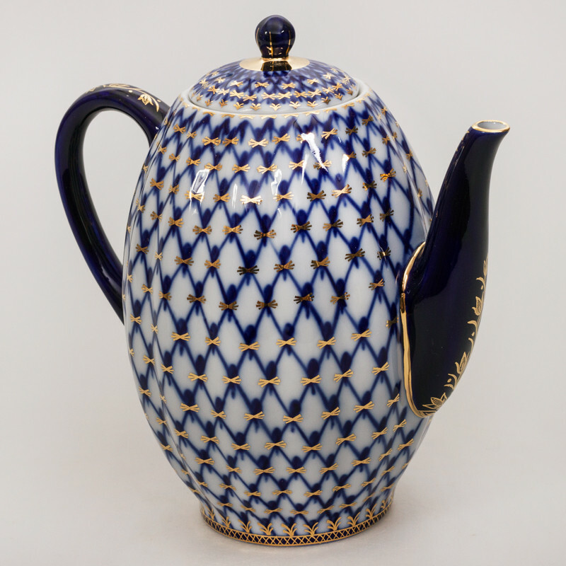Cobalt Net Coffee Pot / Teapot by Imperial Porcelain Russian Lomonosov