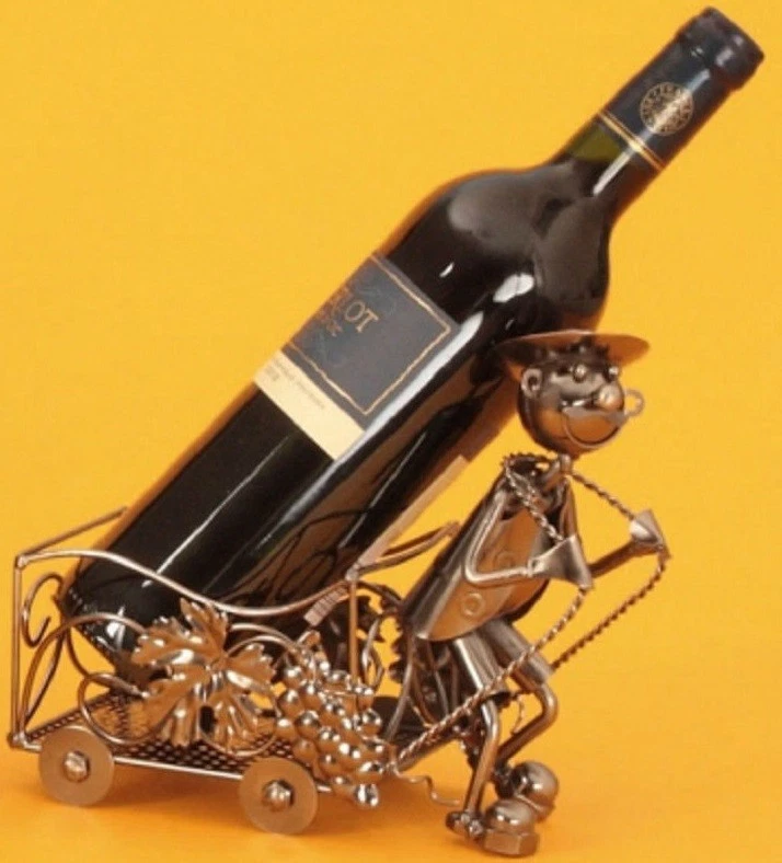 GESCHENKESTADL Flaschenüberzug Winzer Weinberg Trauben Flaschenhalter Metallständer Geschenk